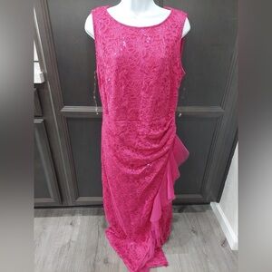 Candalite Large Hot Pink Lace & Sequin Chiffon Tulle Ruffle Maxi Formal Dress